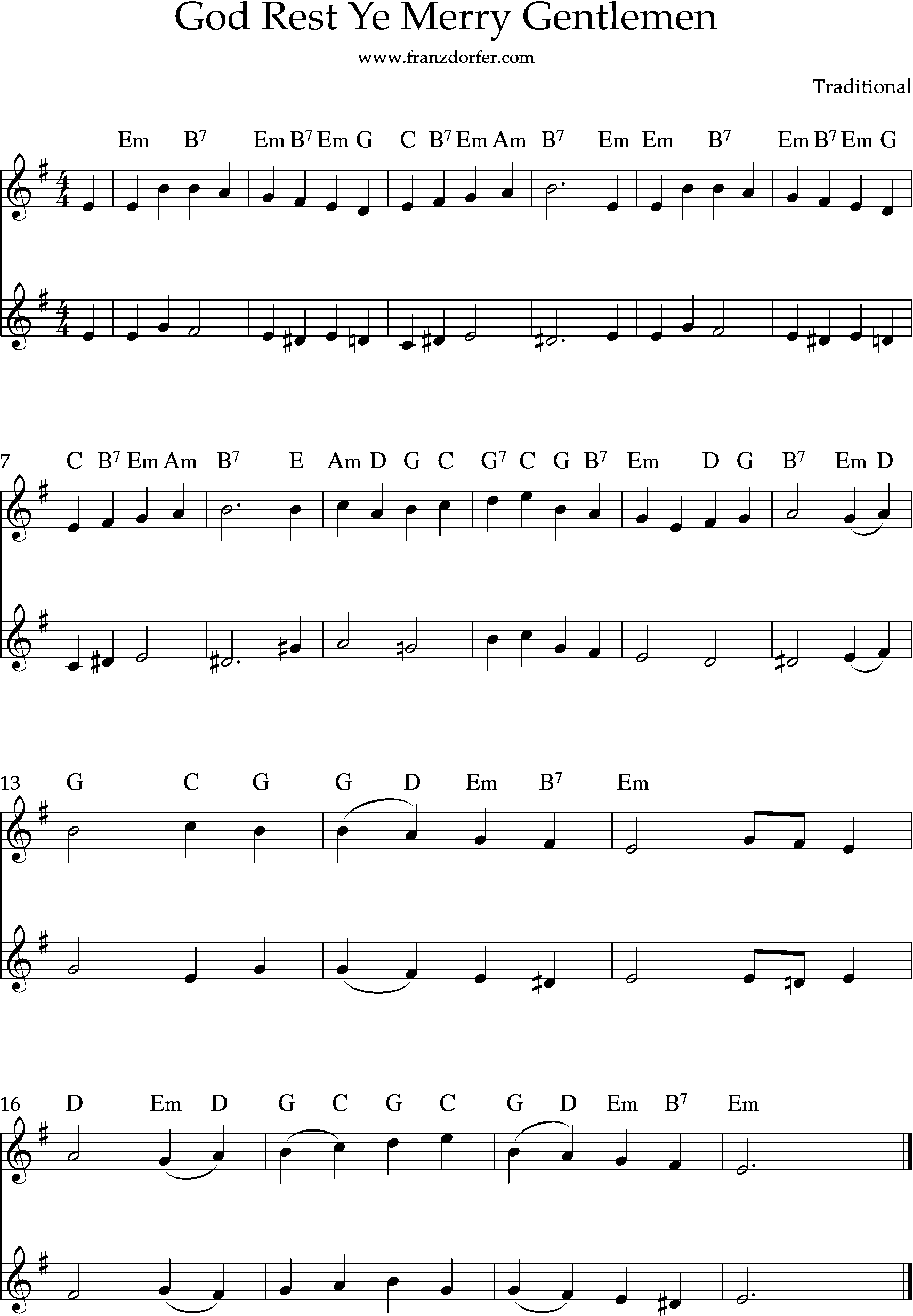 e-minor, God Rest Ye Merry Gentlemen Carol , Duo Sheetmusic, God Rest Ye Merry Gentlemen